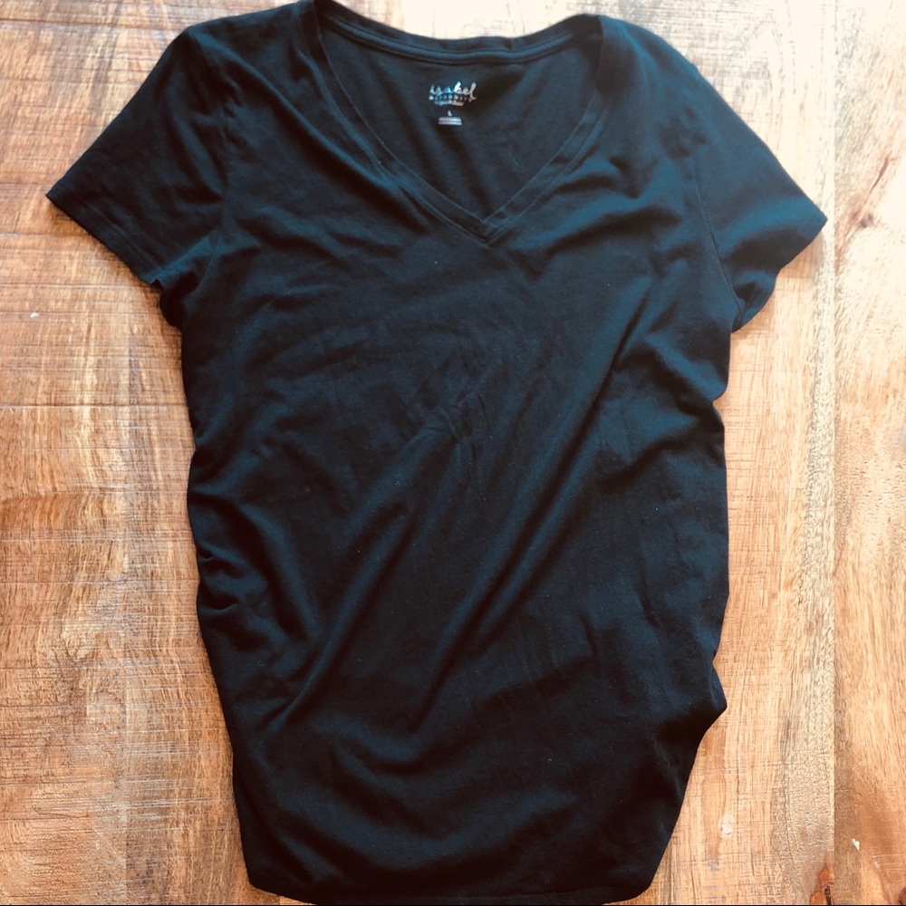 Simple black maternity shirt sleeve v-neck shirt